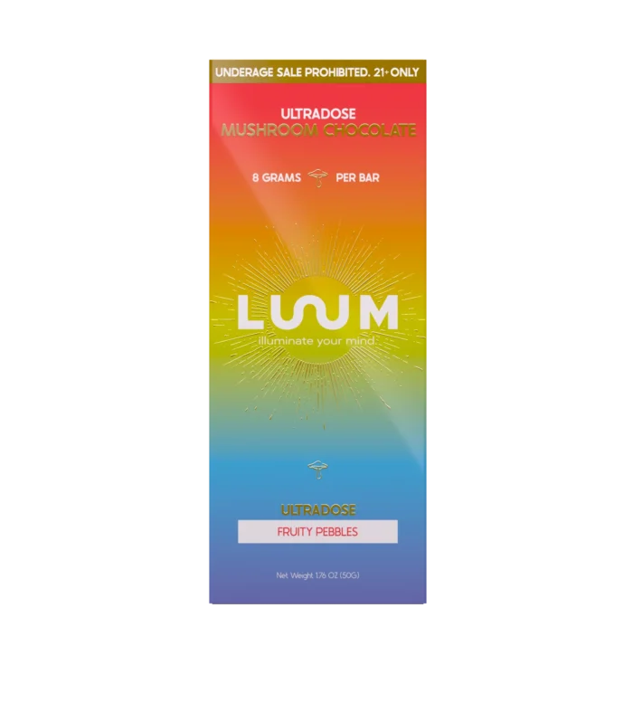 LUUM Fruity Pebbles Ultradose Mushroom Chocolate bar packaging