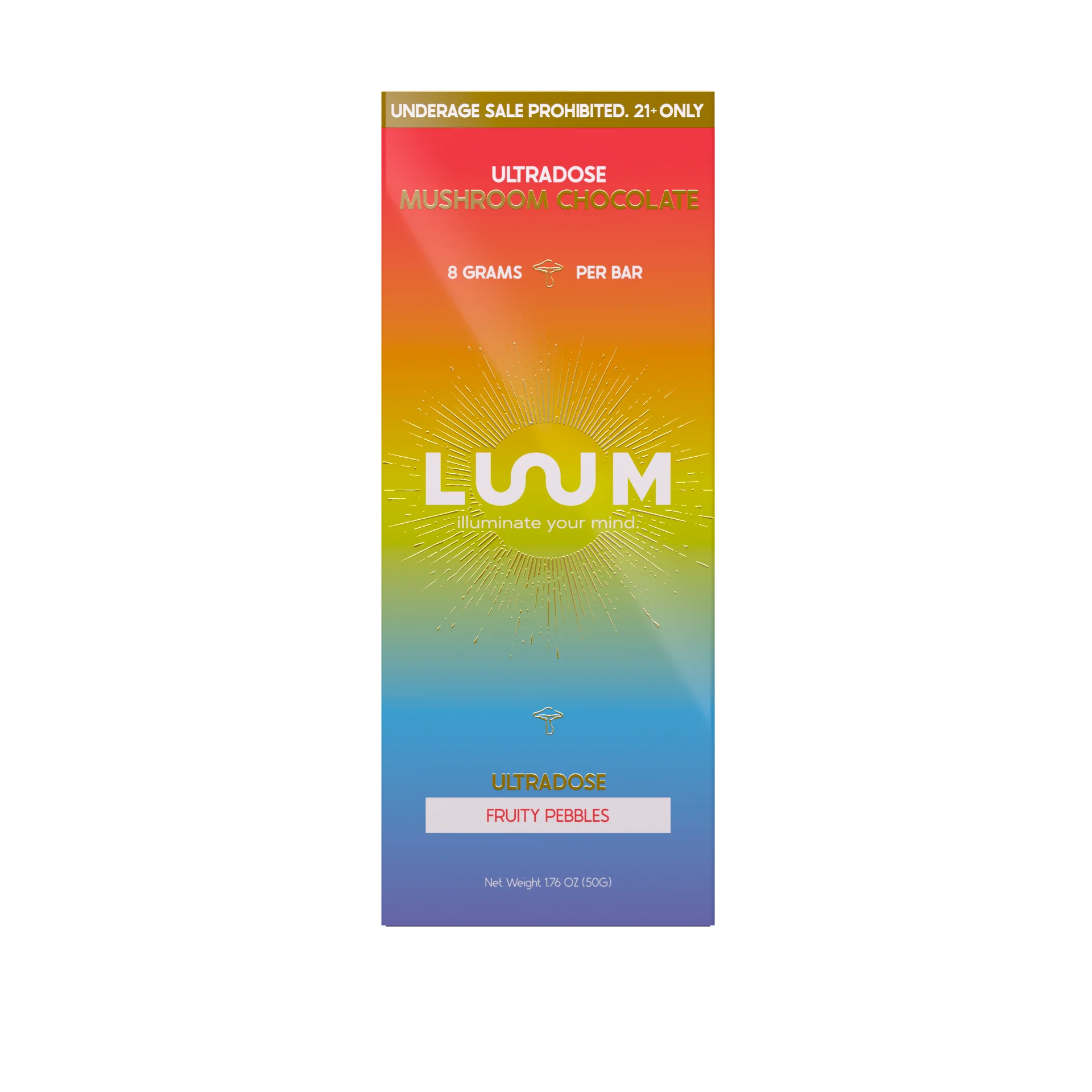 LUUM Fruity Pebbles Ultradose Mushroom Chocolate bar packaging