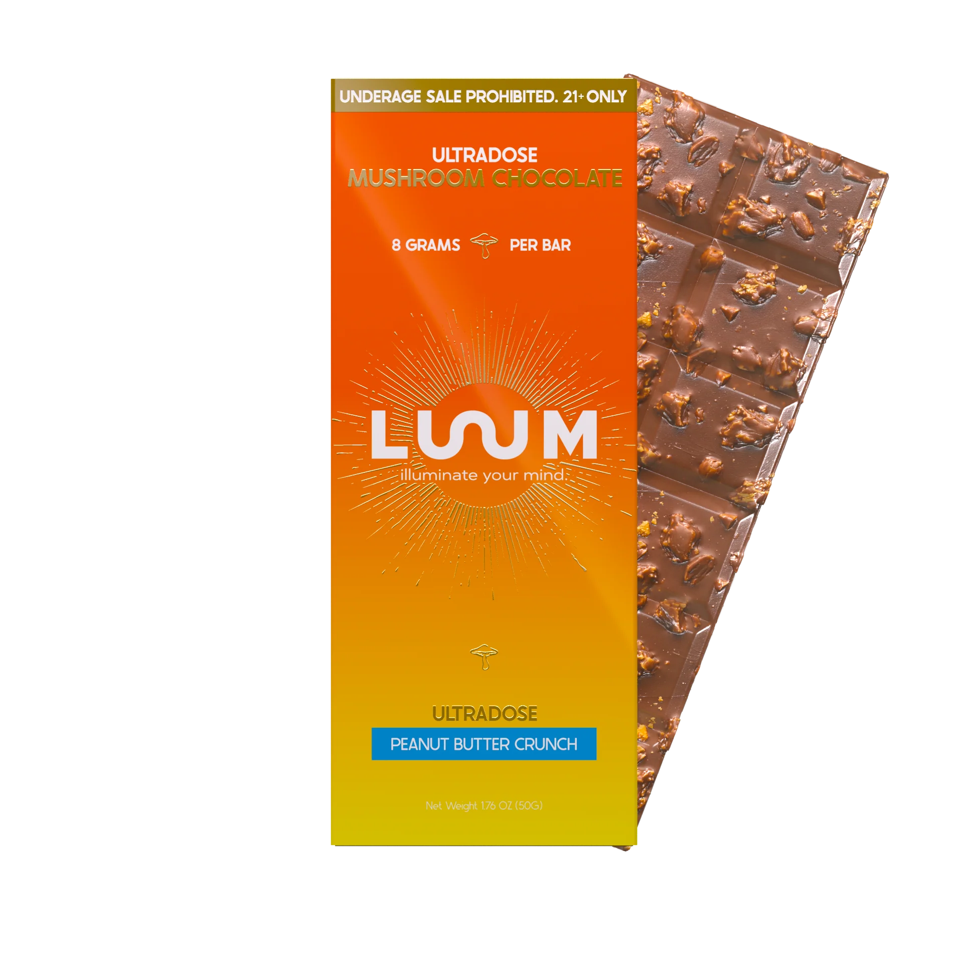 LUUM Peanut Butter Crunch mushroom chocolate with crunchy pieces throughout