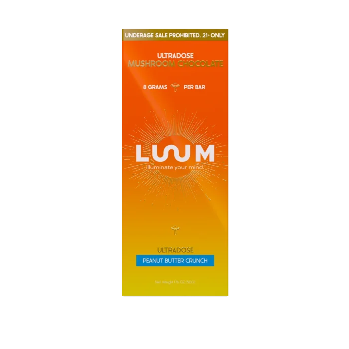 LUUM Peanut Butter Crunch Ultradose Mushroom Chocolate bar packaging