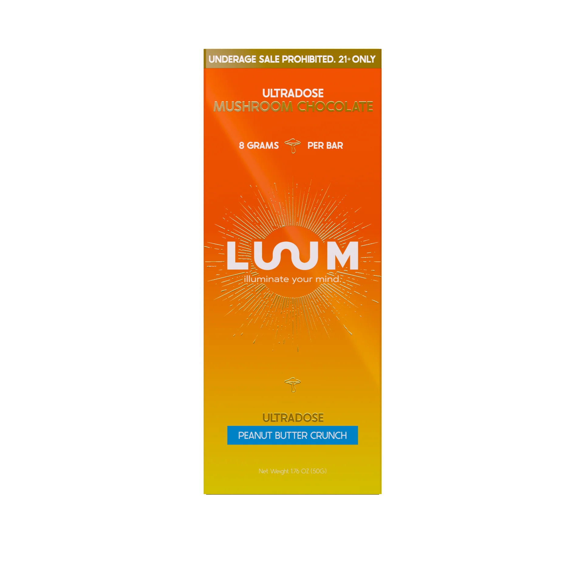 LUUM Peanut Butter Crunch Ultradose Mushroom Chocolate bar packaging