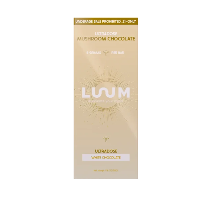 LUUM White Chocolate Ultradose Mushroom Chocolate bar packaging