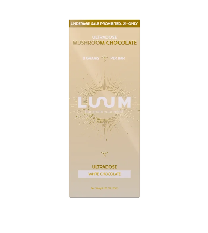 LUUM White Chocolate Ultradose Mushroom Chocolate bar packaging
