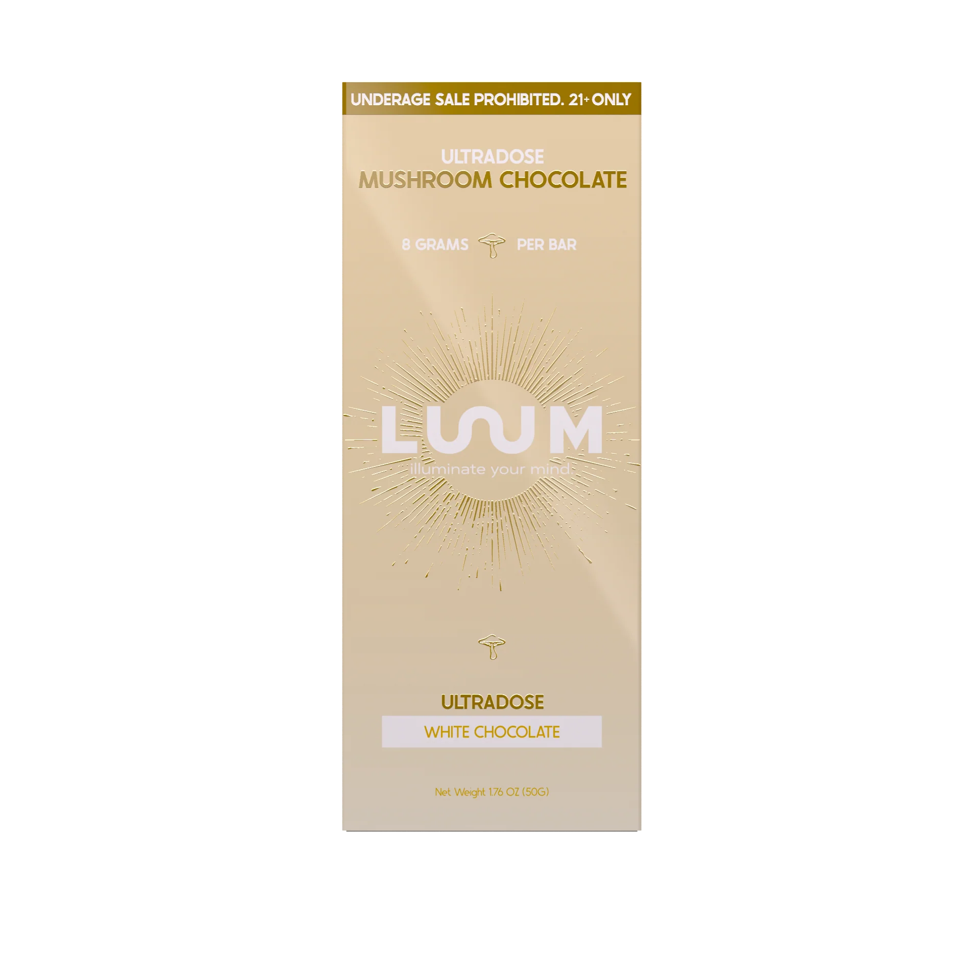 LUUM White Chocolate Ultradose Mushroom Chocolate bar packaging